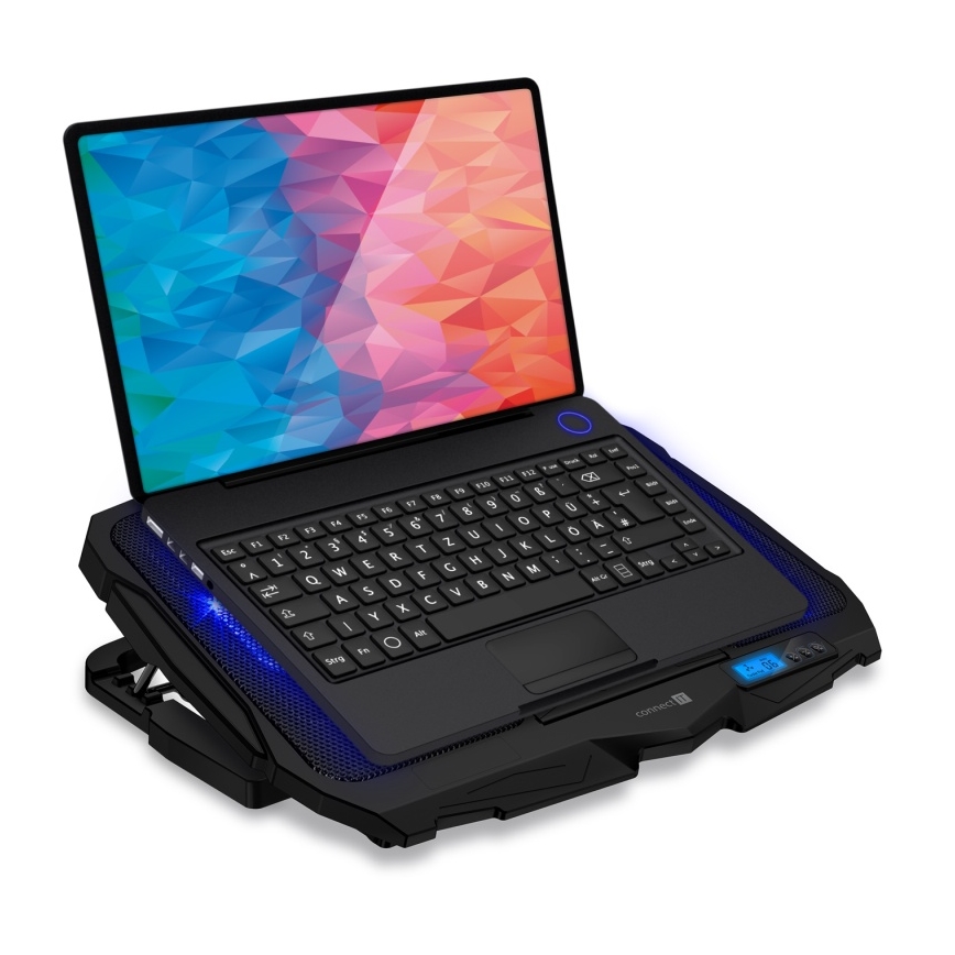 CONNECT IT CCP-2200-BK - Jäähdytystyyny kannettavalle tietokoneelle 4x tuuletin 2xUSB musta/sininen