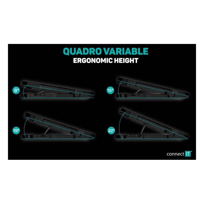 CONNECT IT CCP-2200-BK - Jäähdytystyyny kannettavalle tietokoneelle 4x tuuletin 2xUSB musta/sininen