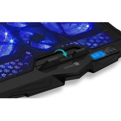 CONNECT IT CCP-2200-BK - Jäähdytystyyny kannettavalle tietokoneelle 4x tuuletin 2xUSB musta/sininen