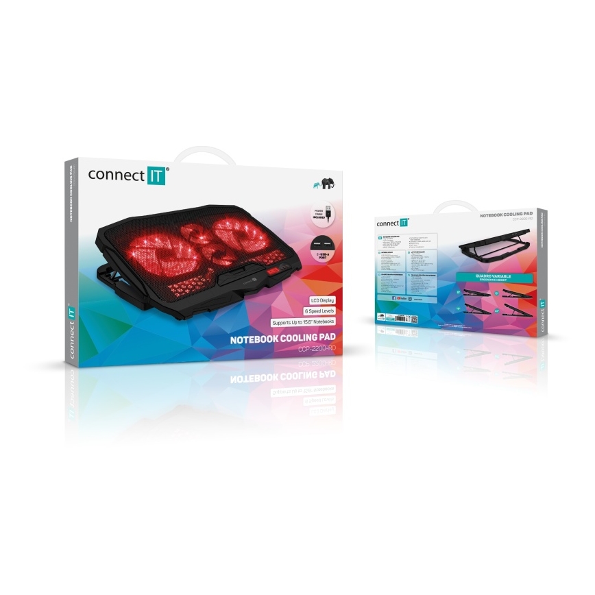 CONNECT IT CCP-2200-RD - Jäähdytystyyny kannettavalle tietokoneelle 4x tuuletin 2xUSB musta/punainen