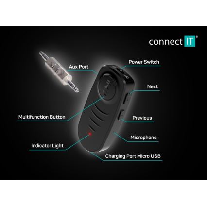 CONNECT IT CFF-4050-BK - Bluetooth audio vastaanotin AUX 110 mAh