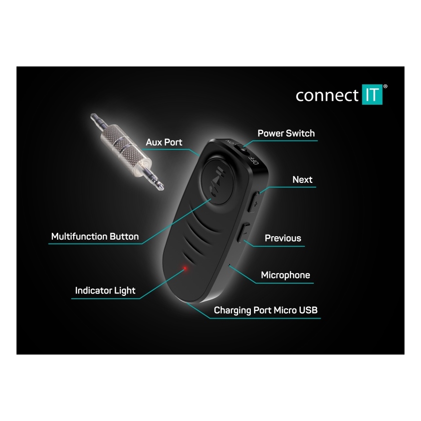 CONNECT IT CFF-4050-BK - Bluetooth audio vastaanotin AUX 110 mAh