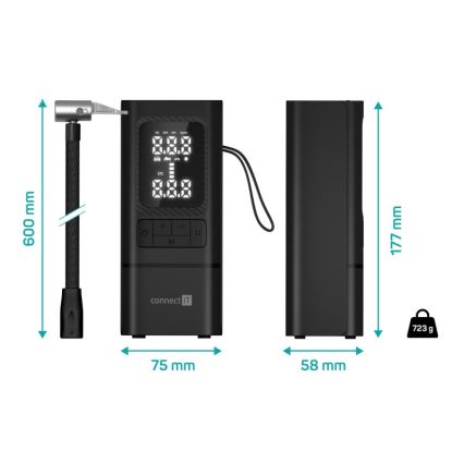 CONNECT IT CFF-4500-BK - Digitaalinen taskukokoinen AirFlow-kompressori 80 W/6000 mAh, musta