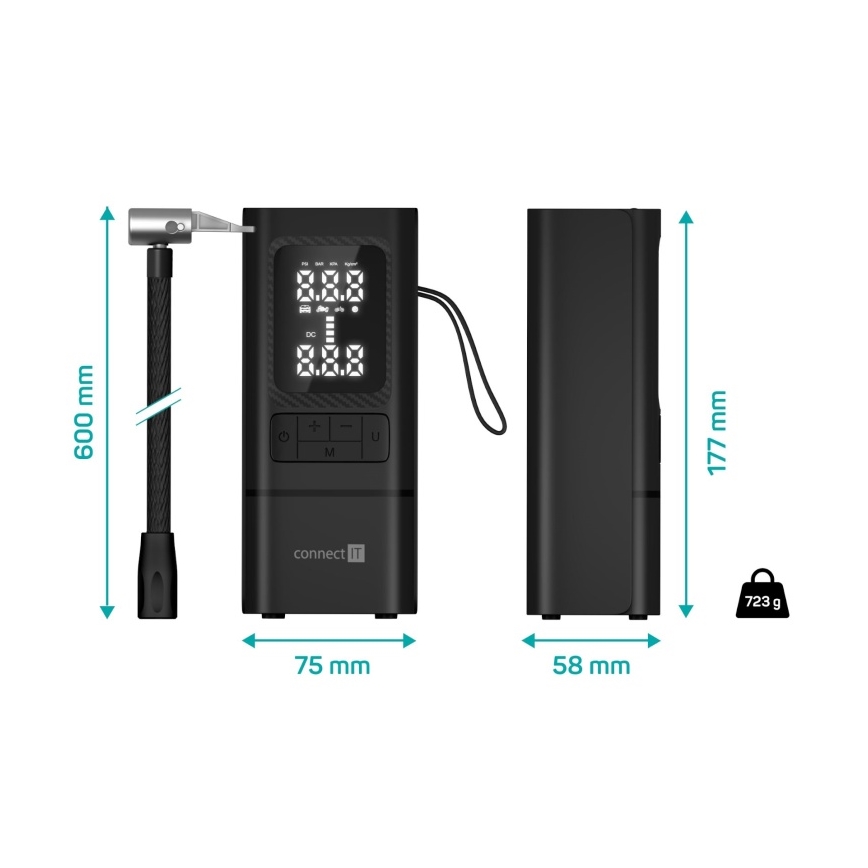 CONNECT IT CFF-4500-BK - Digitaalinen taskukokoinen AirFlow-kompressori 80 W/6000 mAh, musta