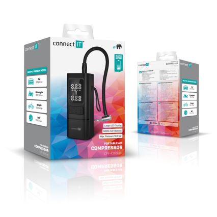 CONNECT IT CFF-4500-BK - Digitaalinen taskukokoinen AirFlow-kompressori 80 W/6000 mAh, musta