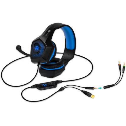 CONNECT IT CHP-5500-BL - LED Langalliset pelikuulokkeet mikrofonilla musta/sininen