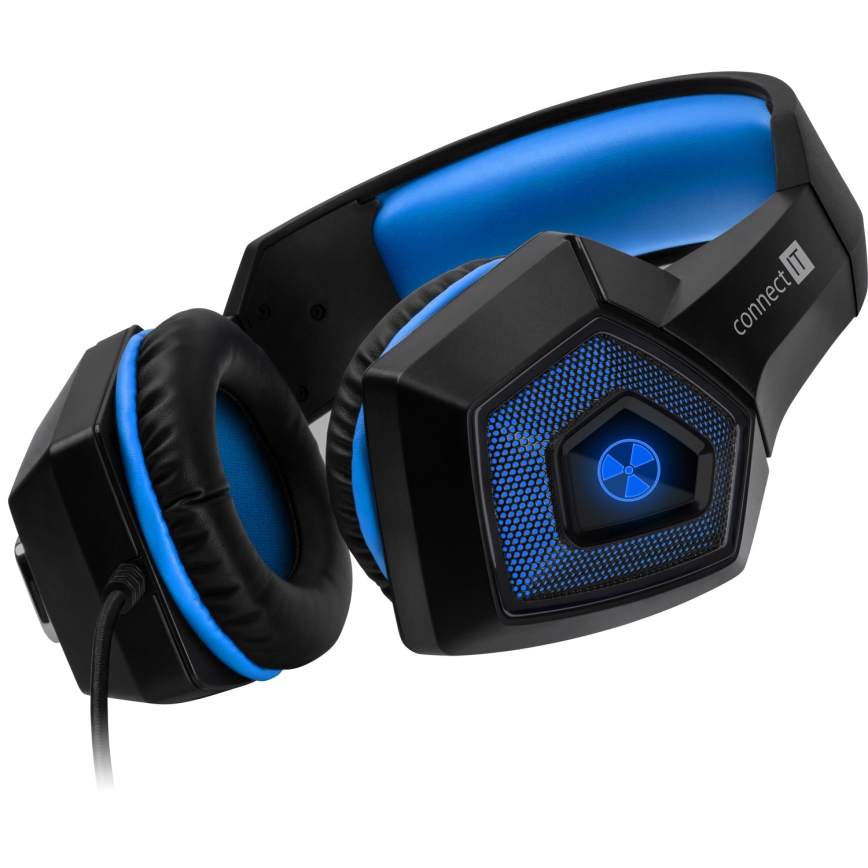 CONNECT IT CHP-5500-BL - LED Langalliset pelikuulokkeet mikrofonilla musta/sininen