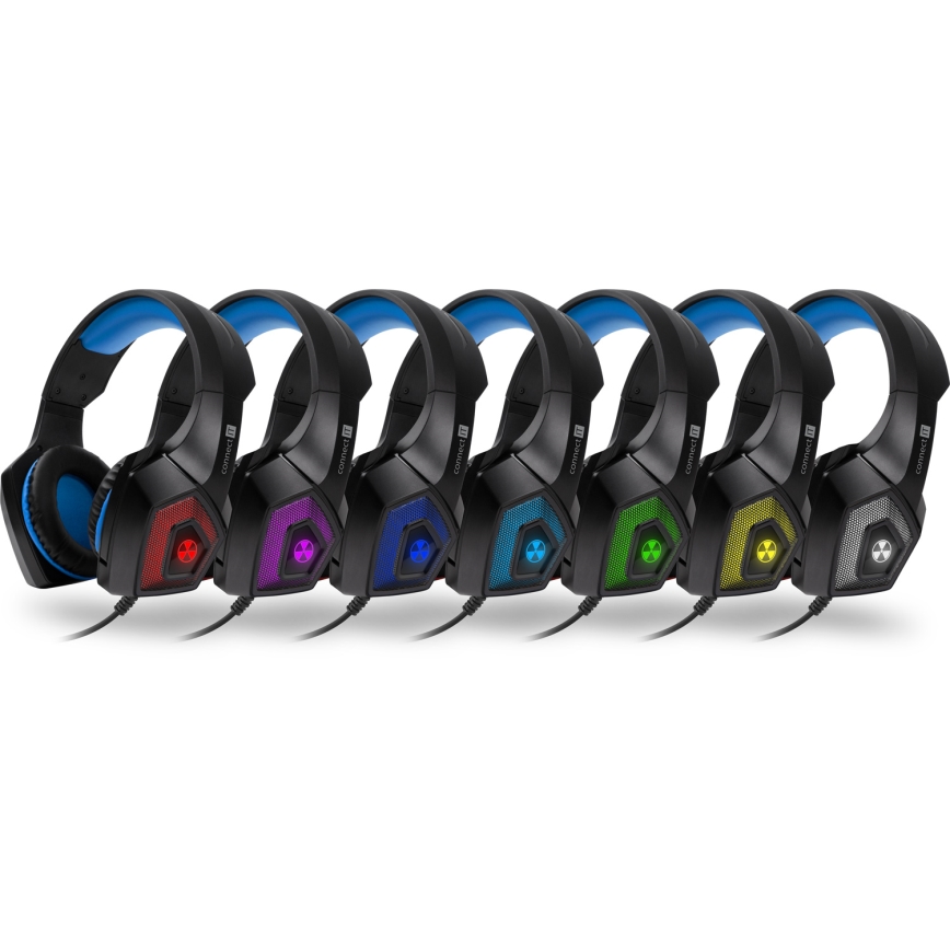 CONNECT IT CHP-5500-BL - LED Langalliset pelikuulokkeet mikrofonilla musta/sininen