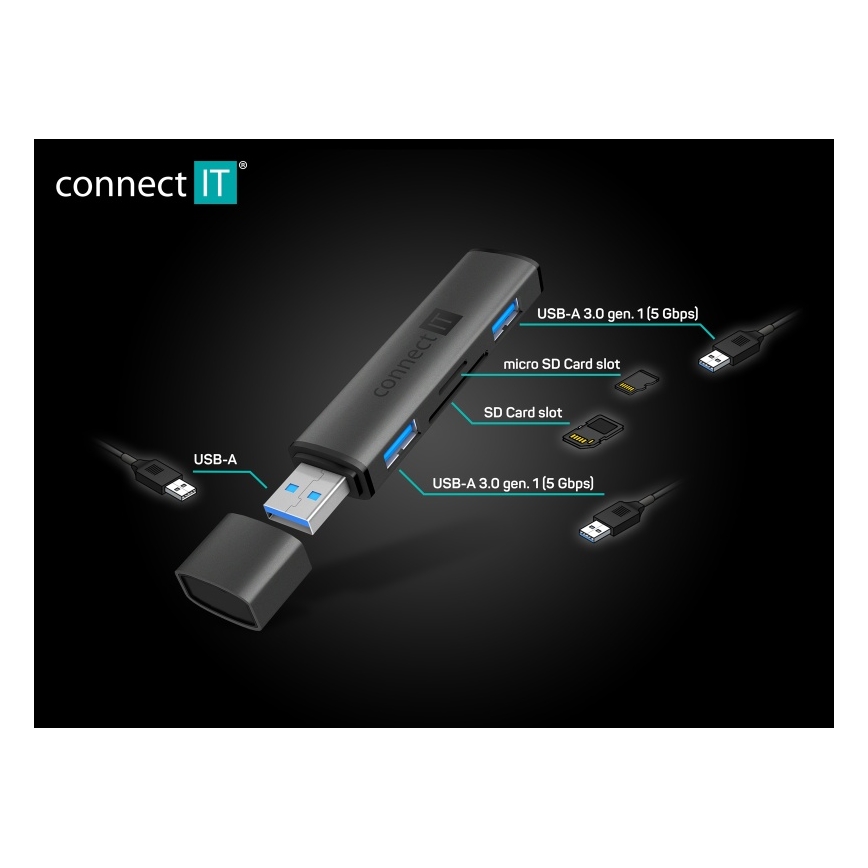CONNECT IT CHU-4060-AN - USB-A hub muistikortinlukijalla 4in1