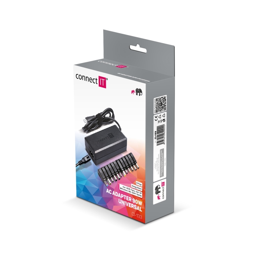 CONNECT IT CI-133 - Yleiskäyttöinen virtalähde kannettaville tietokoneille 90W