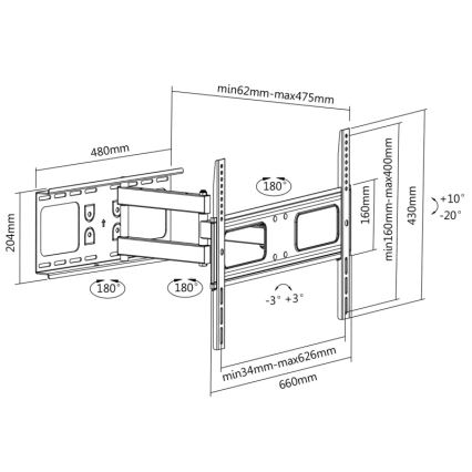 CONNECT IT CI-787 - TV-seinäteline 37-70” valkoinen