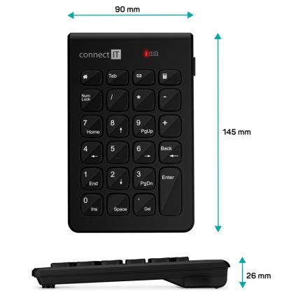 CONNECT IT CKB-0062-BK - Langaton numeronäppäimistö 1xAAA musta