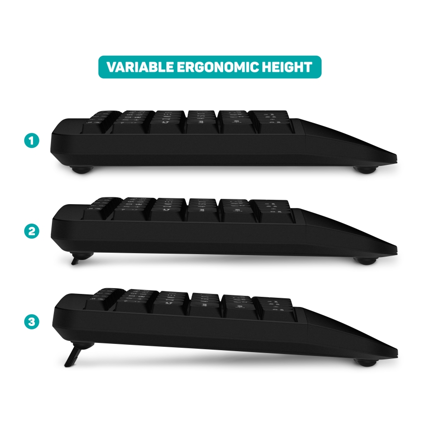 CONNECT IT CKM-6010-CS - Ergonominen langaton näppäimistö ja hiiri 800/1200/1600/2400 DPI CZ/SK-lokalisaatiolla 1xAA + 2xAAA musta