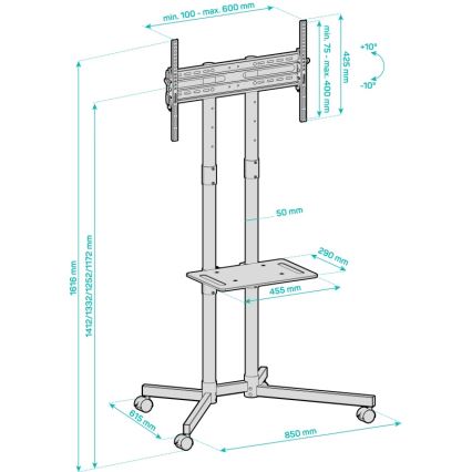 CONNECT IT CMH-9100-BK - Siirrettävä TV-taso hyllyllä 37-70” musta