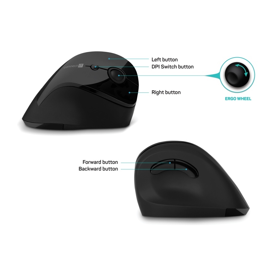 CONNECT IT CMO-2700-BK - Ergonominen langaton hiiri 800/1200/1600 DPI 1xAA musta