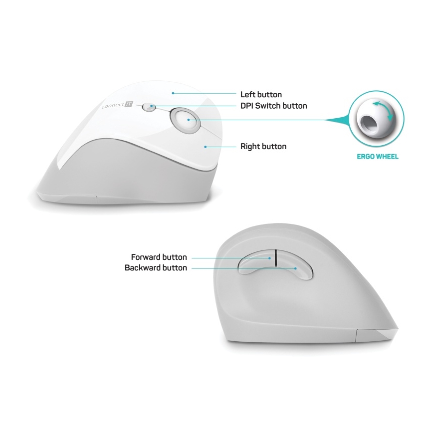 CONNECT IT CMO-2700-WH - Ergonominen langaton hiiri 800/1200/1600 DPI 1xAA valkoinen