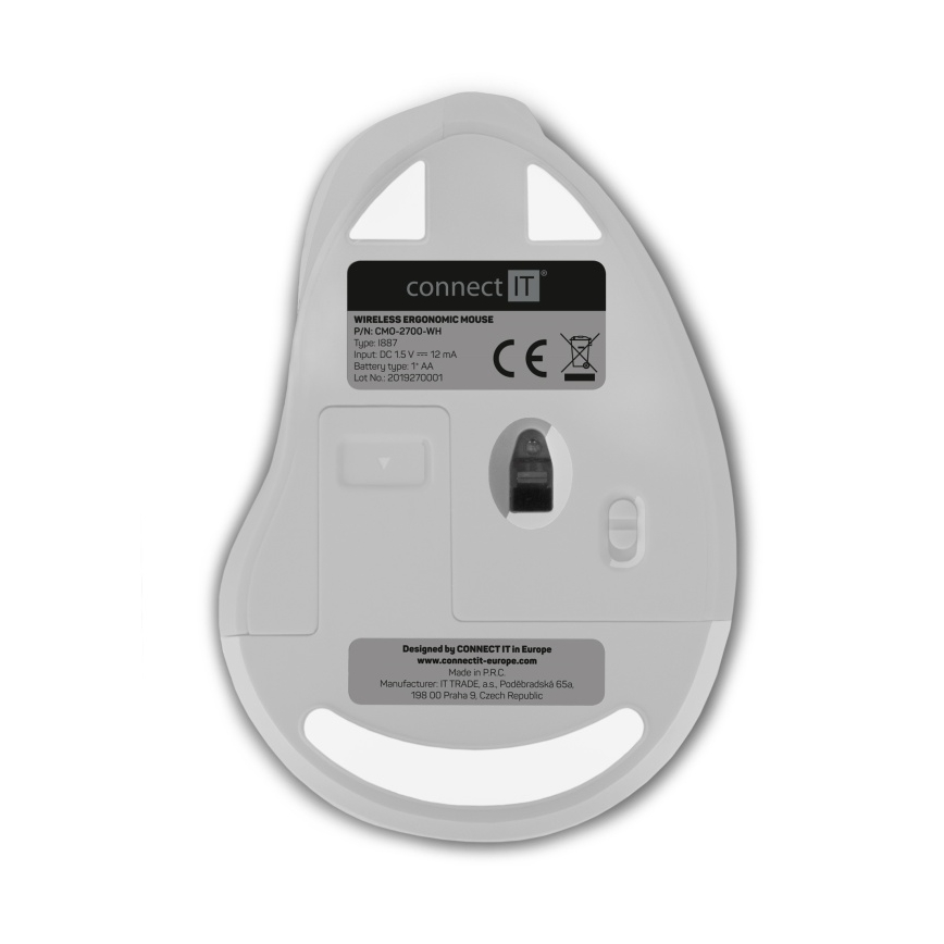 CONNECT IT CMO-2700-WH - Ergonominen langaton hiiri 800/1200/1600 DPI 1xAA valkoinen