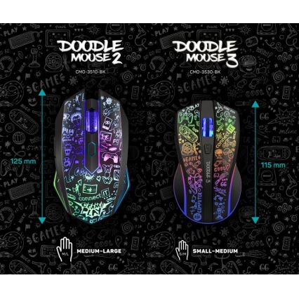 CONNECT IT CMO-3530-DD - LED RGB Langaton ladattava peli hiiri 800/1200/1600/2400/4800 DPI 600 mAh musta