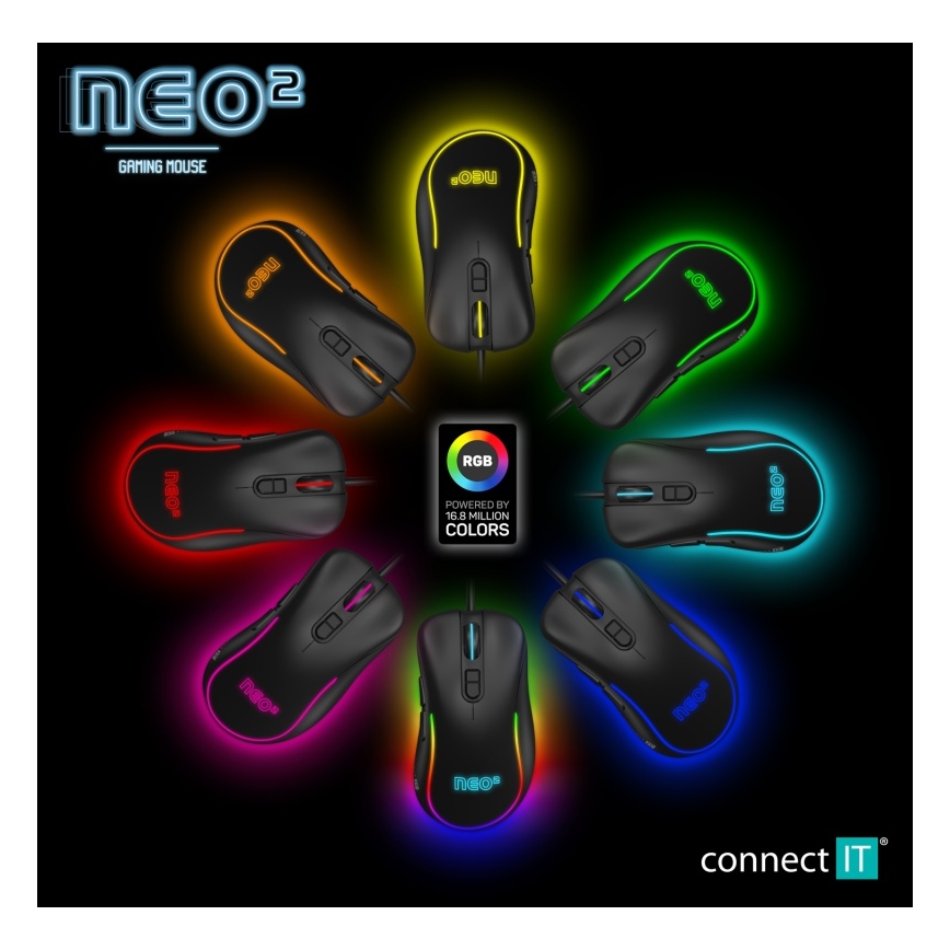 CONNECT IT CMO-3589-BK - LED RGB Langallinen peli hiiri 200-7200 DPI musta