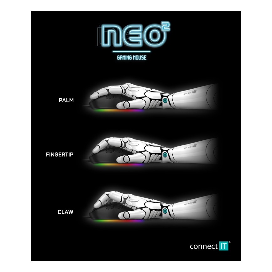 CONNECT IT CMO-3589-BK - LED RGB Langallinen peli hiiri 200-7200 DPI musta