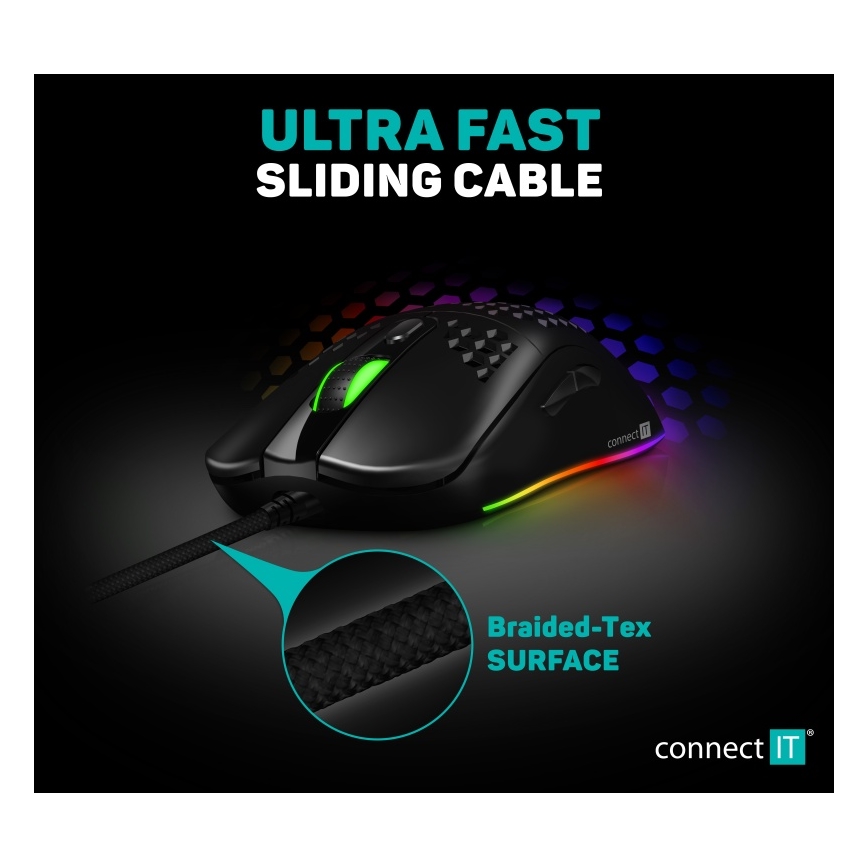CONNECT IT CMO-5511-BK - Langallinen LED RGB -pelihiiri 200-12800 DPI musta