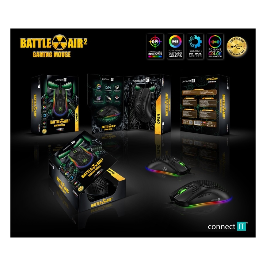 CONNECT IT CMO-5511-BK - Langallinen LED RGB -pelihiiri 200-12800 DPI musta