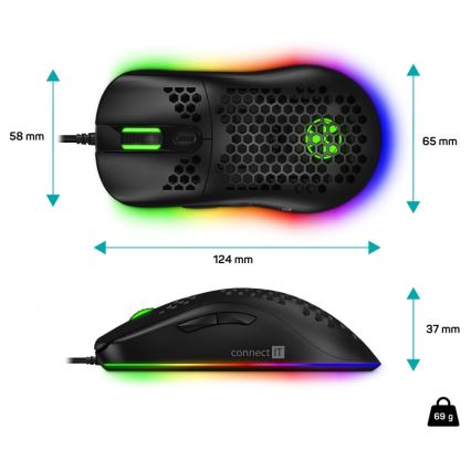 CONNECT IT CMO-5511-BK - Langallinen LED RGB -pelihiiri 200-12800 DPI musta