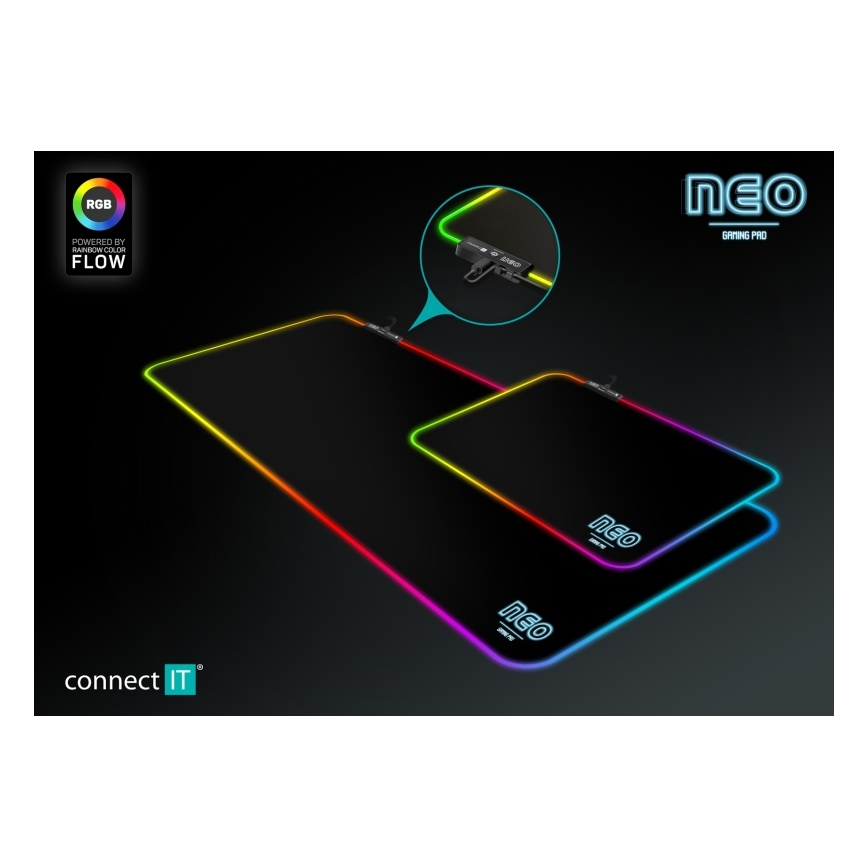 CONNECT IT CMP-3100-LG - LED RGB Pelinäppäimistö ja hiirimatto 80x30 cm musta
