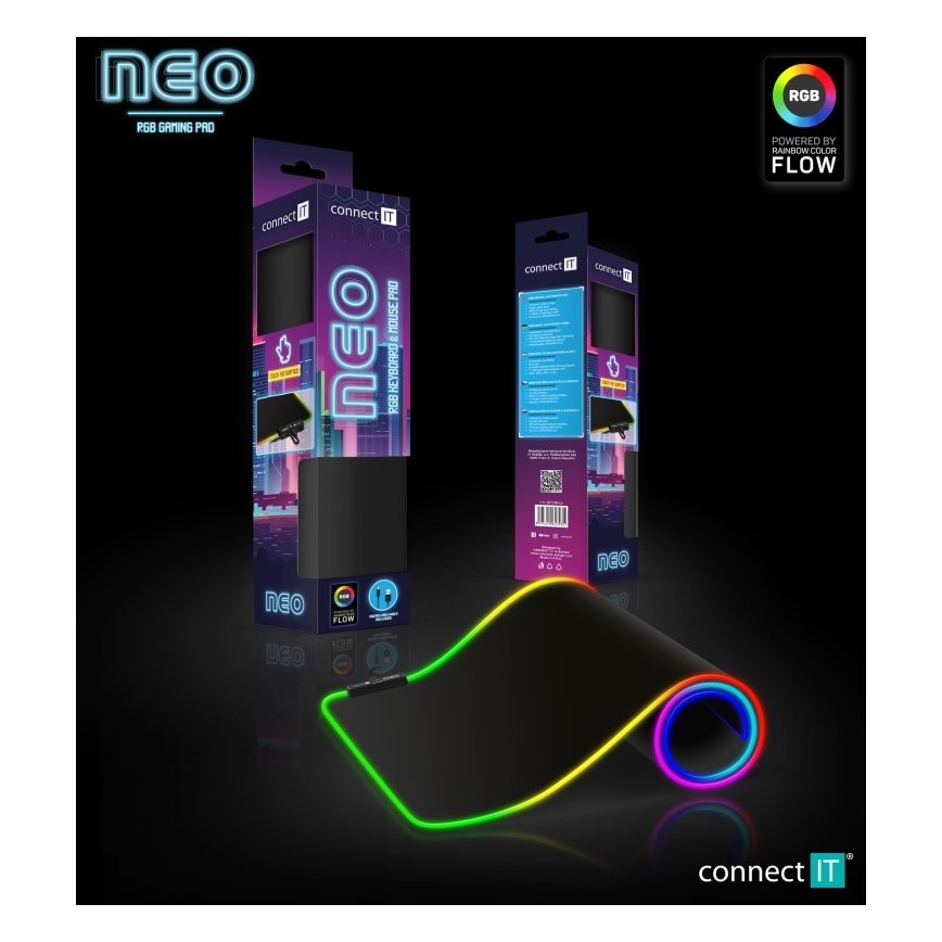 CONNECT IT CMP-3100-LG - LED RGB Pelinäppäimistö ja hiirimatto 80x30 cm musta