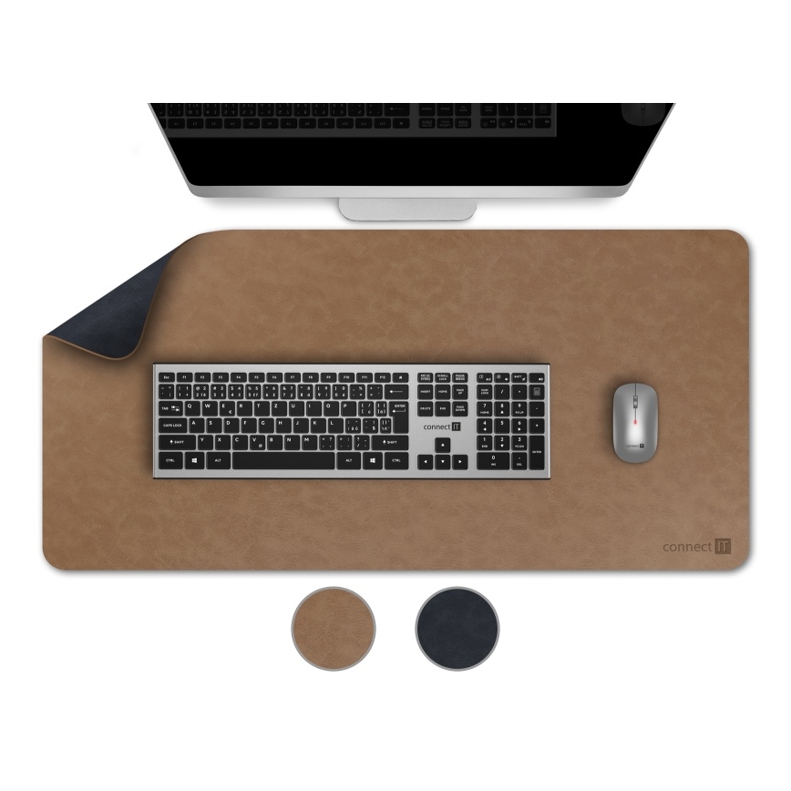CONNECT IT CMP-4040-LG - Kaksipuolinen näppäimistö- ja hiirimatto 90x40 cm sininen/ruskea
