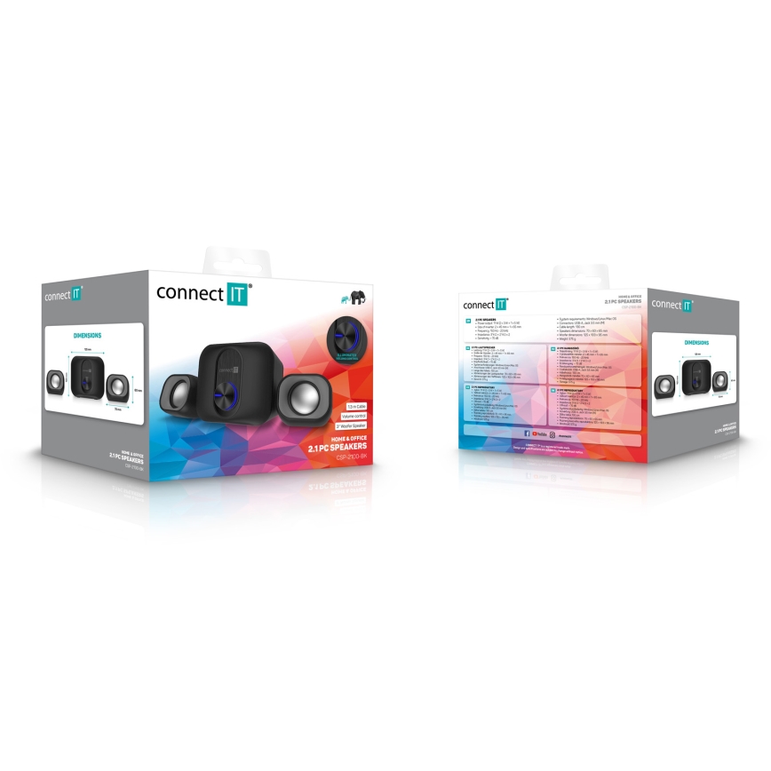 CONNECT IT CSP-2100-BK - LED Kaiutinsetti subwooferilla 11W/5V musta