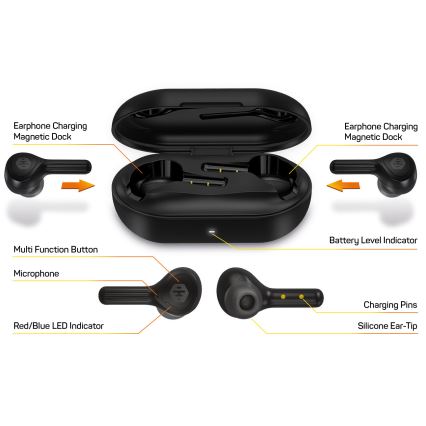 CONNECT IT HEP-5300-BK - Langattomat kuulokkeet mikrofonilla 300 mAh + 2x 35 mAh musta