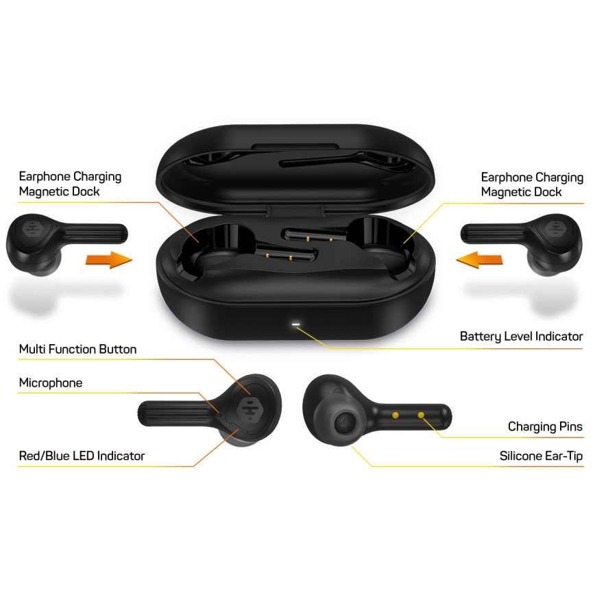 CONNECT IT HEP-5300-BK - Langattomat kuulokkeet mikrofonilla 300 mAh + 2x 35 mAh musta