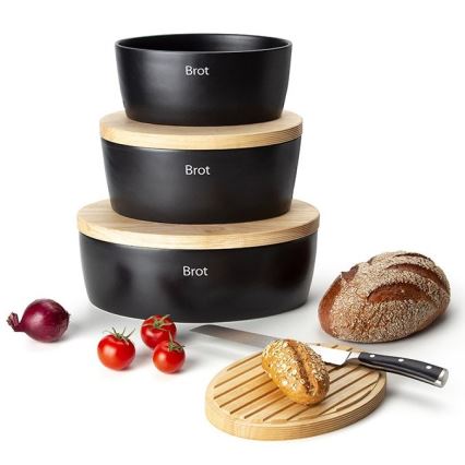 Continenta C3730 - Leipälaatikko kannella 30x23 cm musta/kumipuu