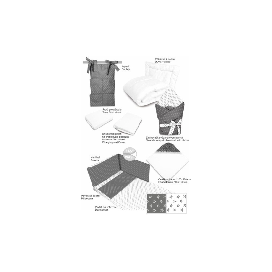 COSING - 10-osainen Sleeplease-vauvasetti vastasyntyneelle, harmaa/valkoinen