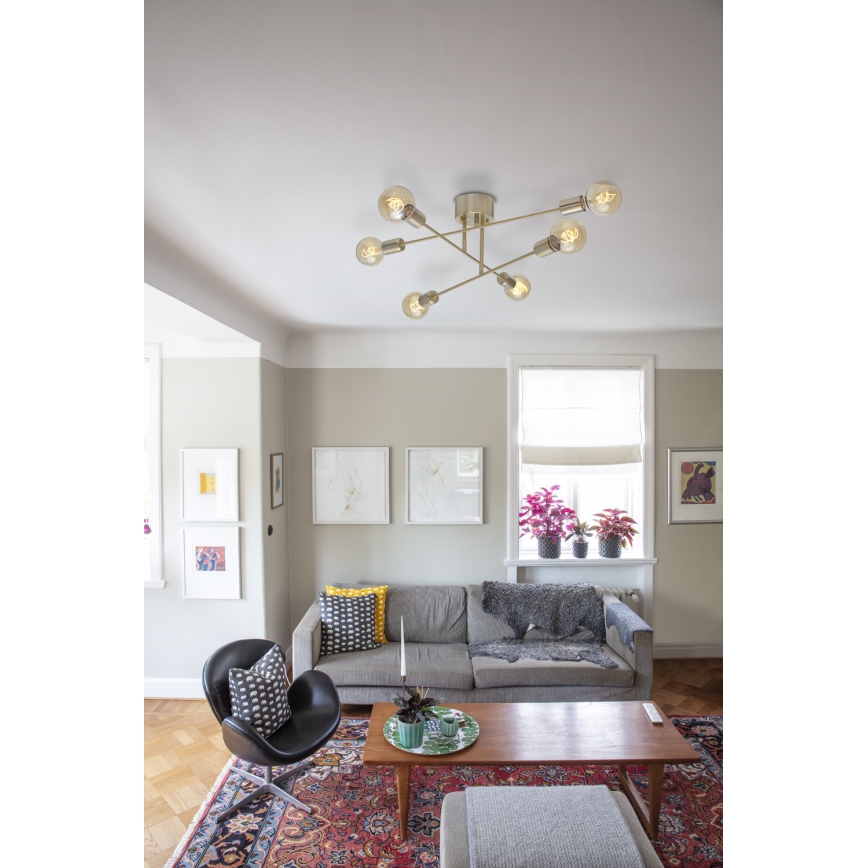 Cottex - Pintakiinnitteinen kattokruunu BATON 6xE27/60W/230V messinki