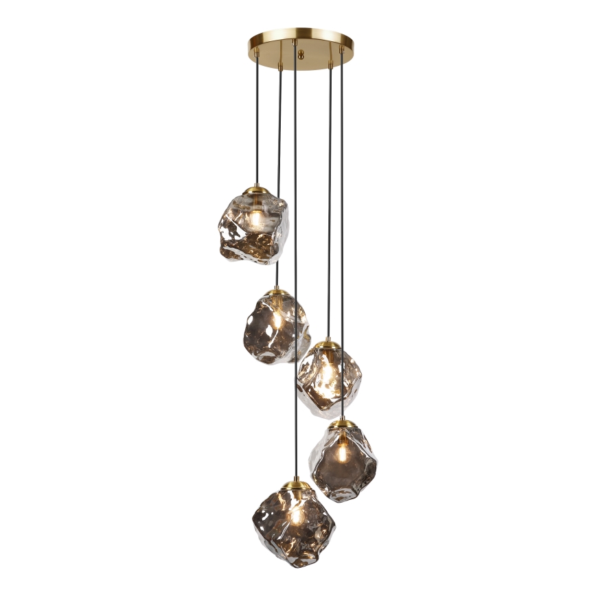 CRISTAL-riippuvalaisin kaapelilla, 5xE14/15W/230V, messinki/savunmusta