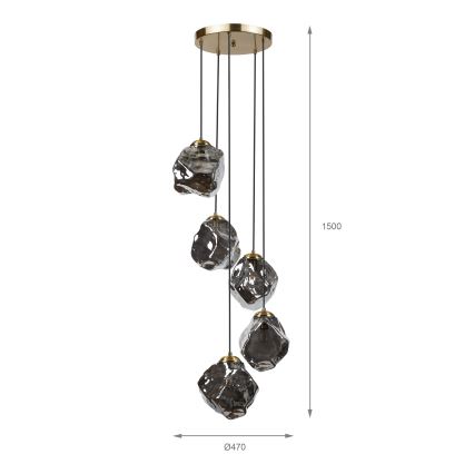 CRISTAL-riippuvalaisin kaapelilla, 5xE14/15W/230V, messinki/savunmusta