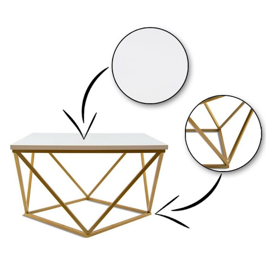 Sohvapöytä CURVED 62x62 cm kulta/valkoinen