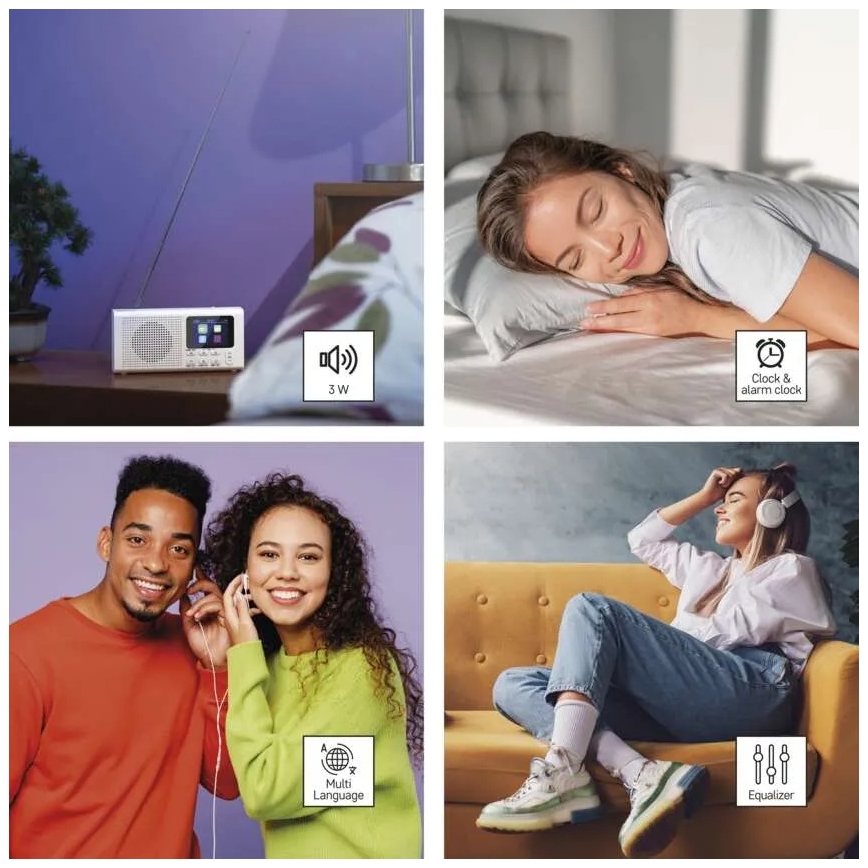 DAB DAB+ FM-radio 3W/5V/4xAA valkoinen