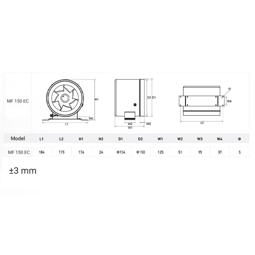 Dalap 24MF150 - Kanavapuhallin energiatehokkaalla moottorilla ja nopeussäätimellä MF 150 EC 40W/230V