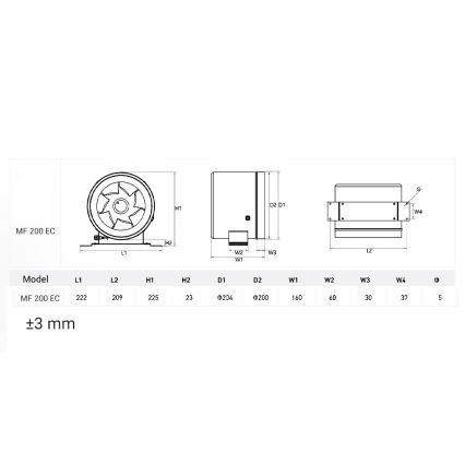 Dalap 24MF200 - Kanavapuhallin energiatehokkaalla moottorilla ja nopeussäätimellä MF 200 EC 75W/230V