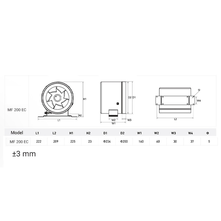 Dalap 24MF200 - Kanavapuhallin energiatehokkaalla moottorilla ja nopeussäätimellä MF 200 EC 75W/230V