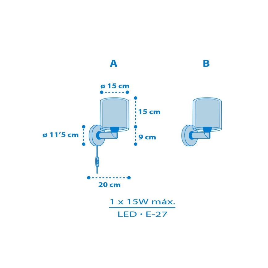 Dalber 41579T - Lasten seinävalaisin BABY TEDDY 1xE27/15W/230V sininen