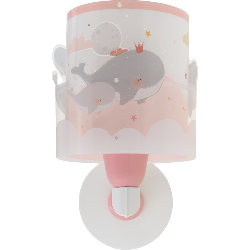 Dalber 61179S - Lasten seinävalaisin WHALE DREAMS 1xE27/15W/230V vaaleanpunainen