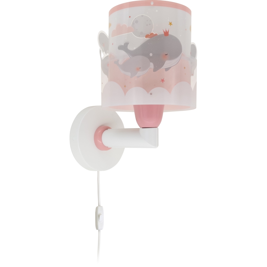 Dalber 61179S - Lasten seinävalaisin WHALE DREAMS 1xE27/15W/230V vaaleanpunainen
