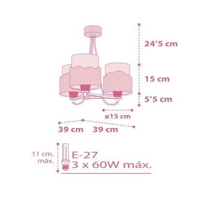Dalber 61237S - Lasten kattokruunu MOON 3xE27/60W/230V