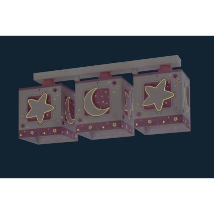 Dalber 63233NS - Lasten kattovalaisin MOON LIGHT 3xE27/60W/230V vaaleanpunainen