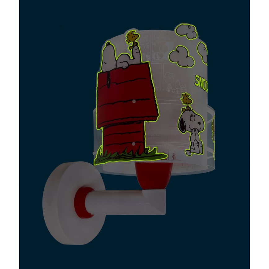Dalber 76309 - SNOOPY lasten seinävalaisin 1xE27/15W/230V valkoinen/punainen