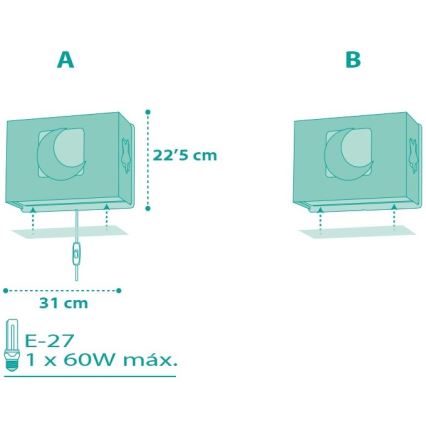 Dalber D-63238H - Lasten seinävalaisin MOONLIGHT 1xE27/60W/230V